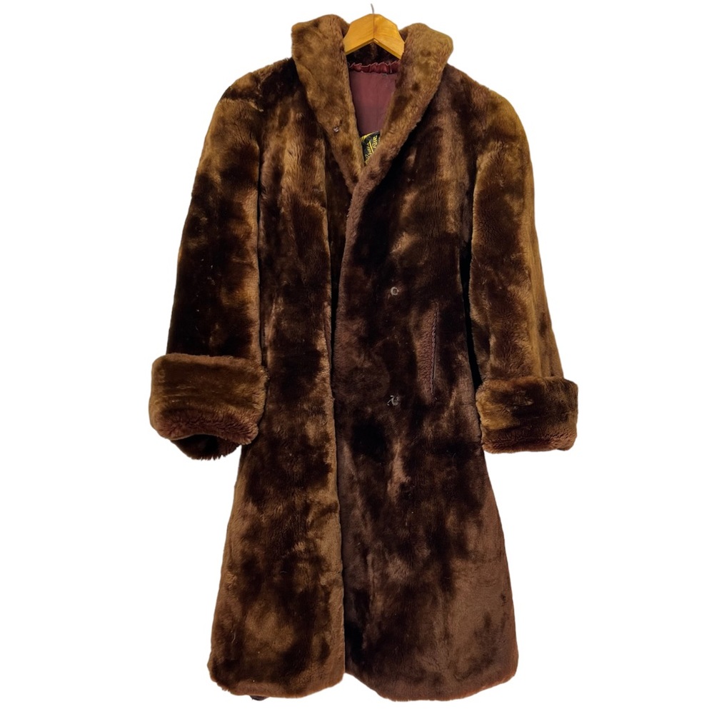 Crandell Furs Omaha Nebraska Vintage Real Fur Parka Coat Thick 50’s 60’s Brown